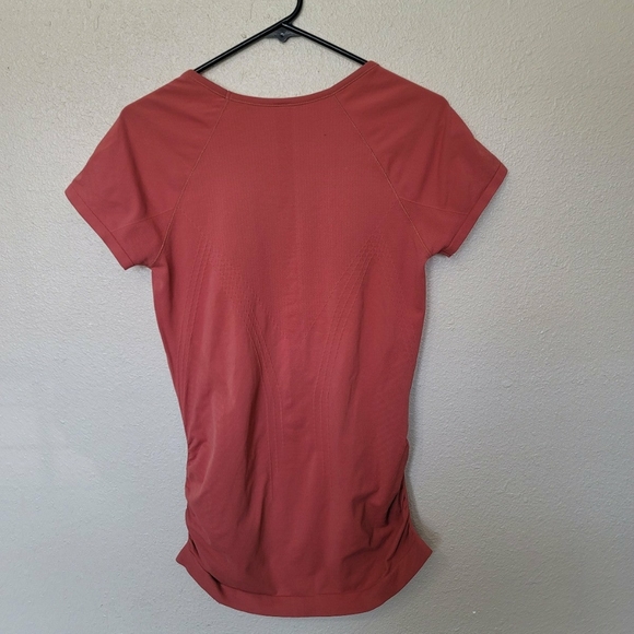 Athleta Fastest Track Top Womens S Neon Orange Short Sleeve Pullover Ruched Tee - Picture 2 of 11